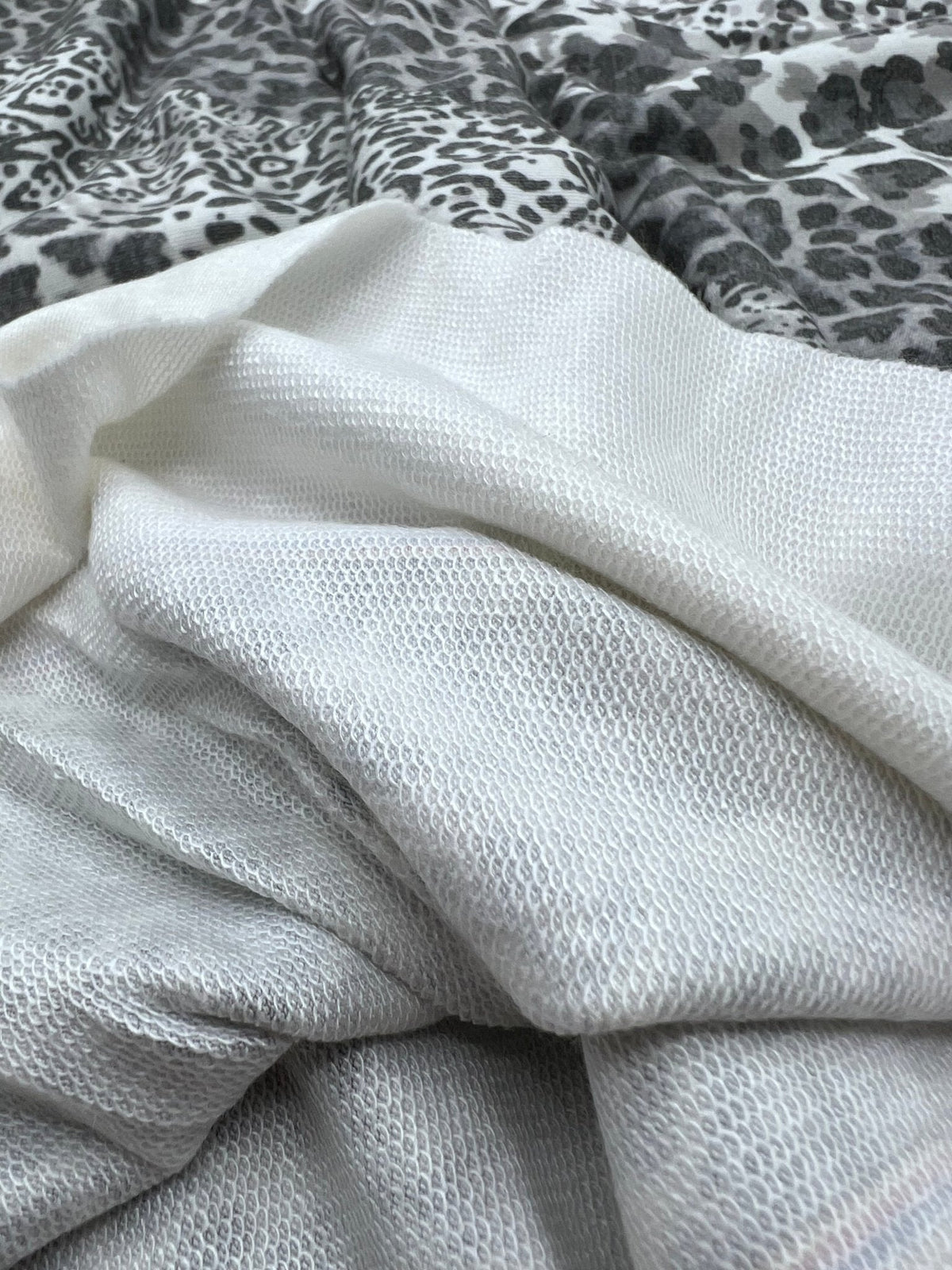 Grey Mixed Animal Stripe French Terry Loopback Fabric