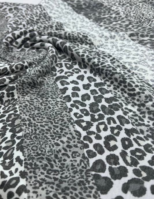 Grey Mixed Animal Stripe French Terry Loopback Fabric