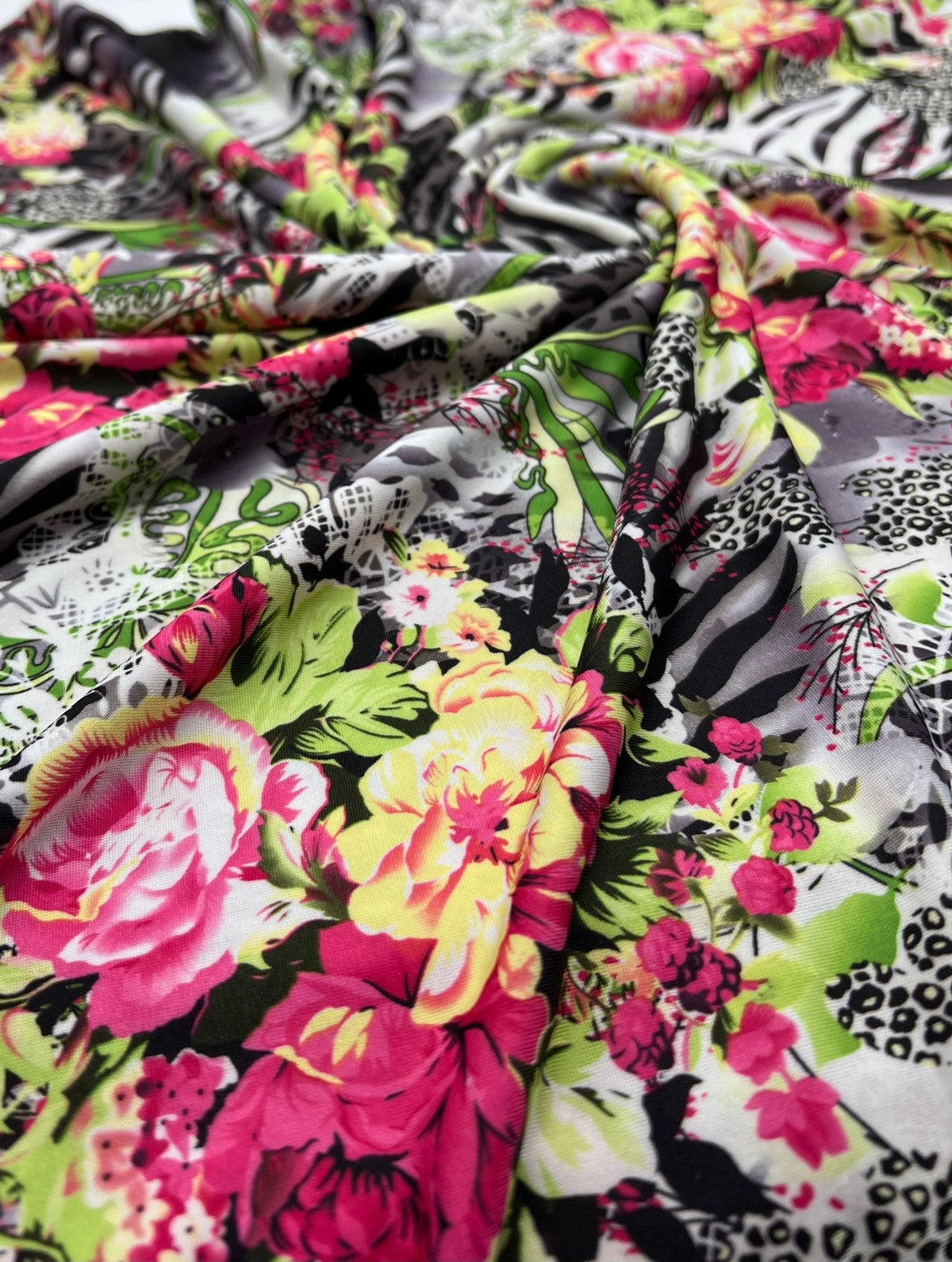 Animal Floral Mix Print Soft Touch 4 Way Stretch Fabric