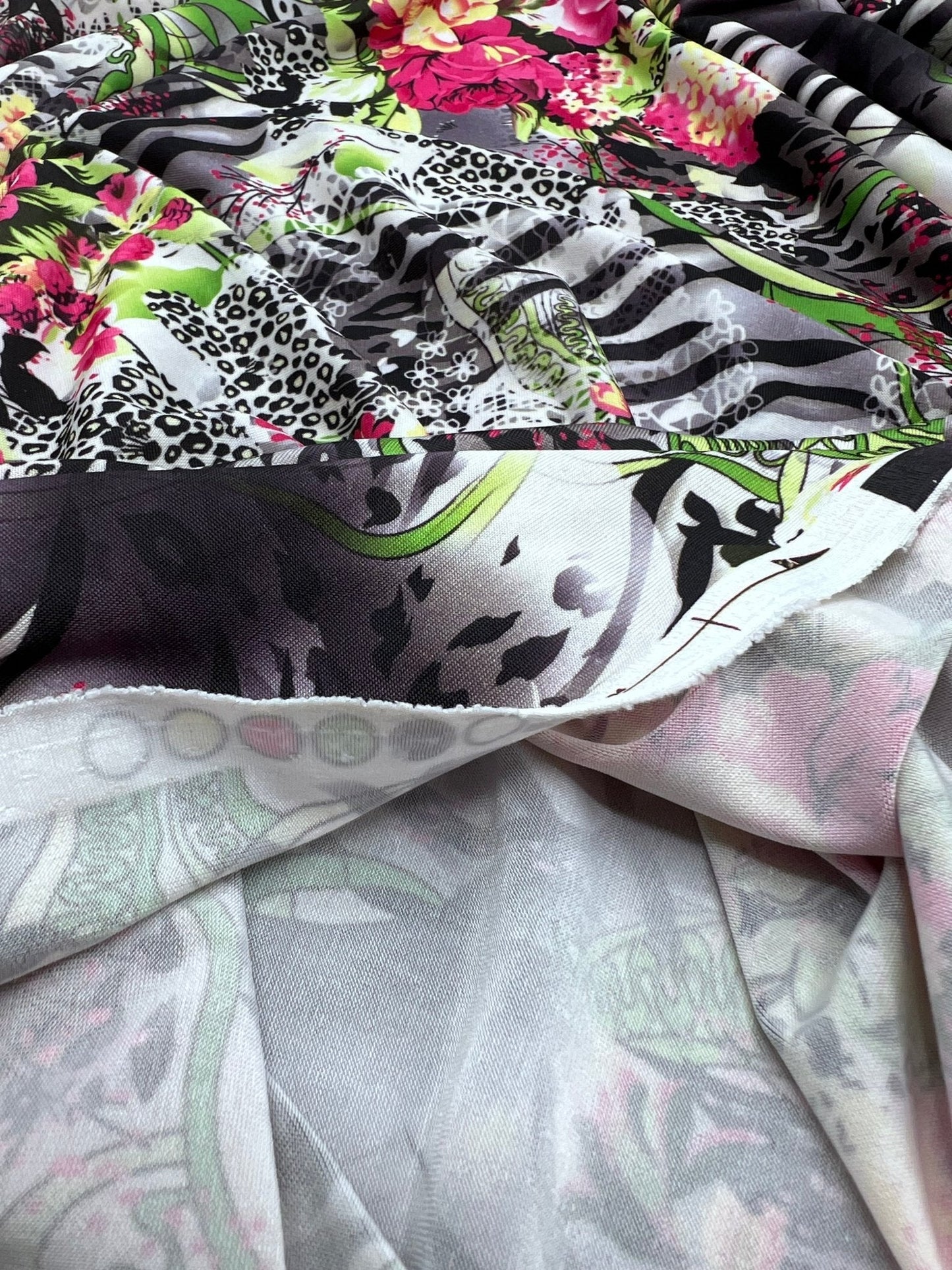 Animal Floral Mix Print Soft Touch 4 Way Stretch Fabric