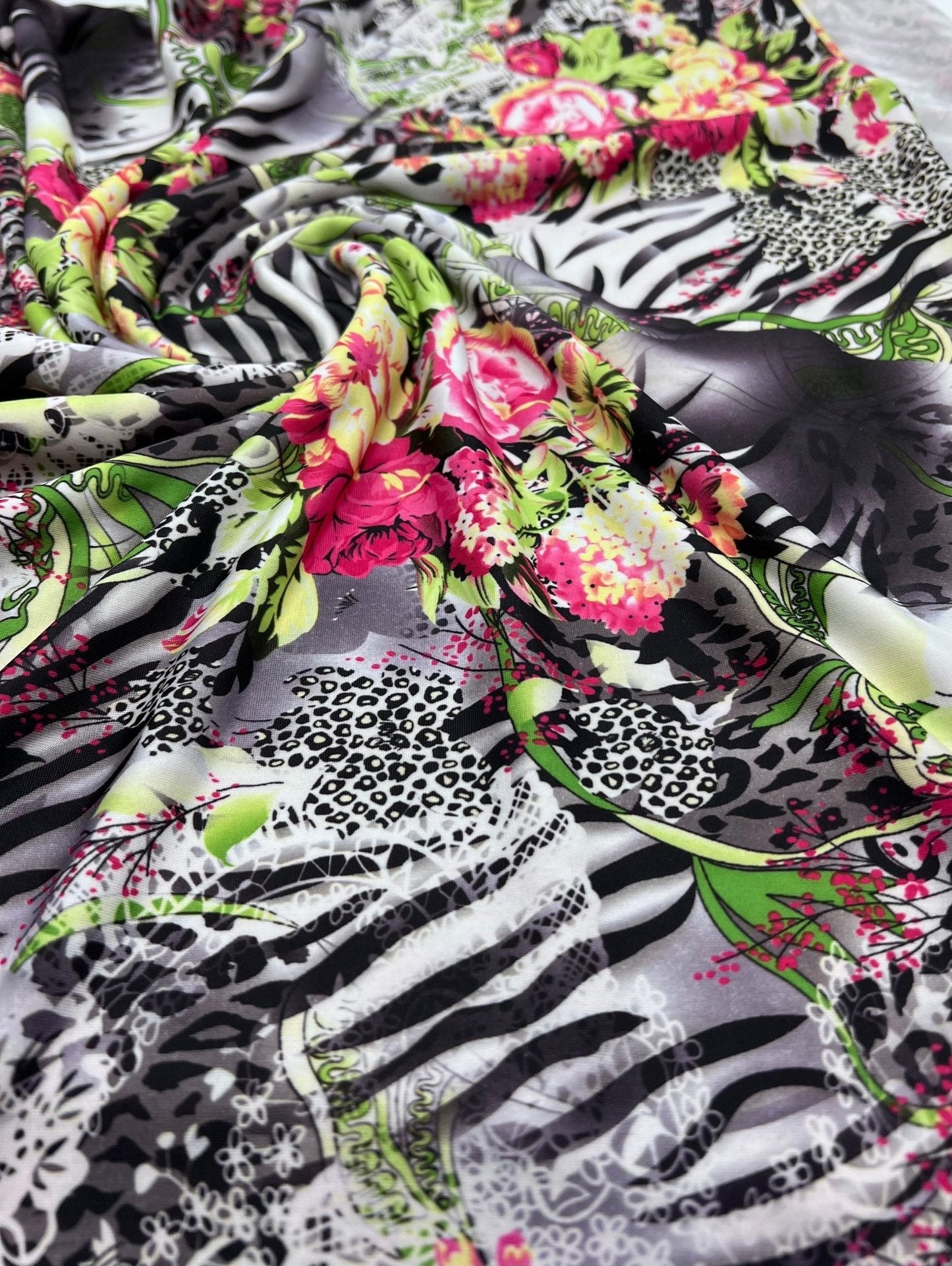 Animal Floral Mix Print Soft Touch 4 Way Stretch Fabric