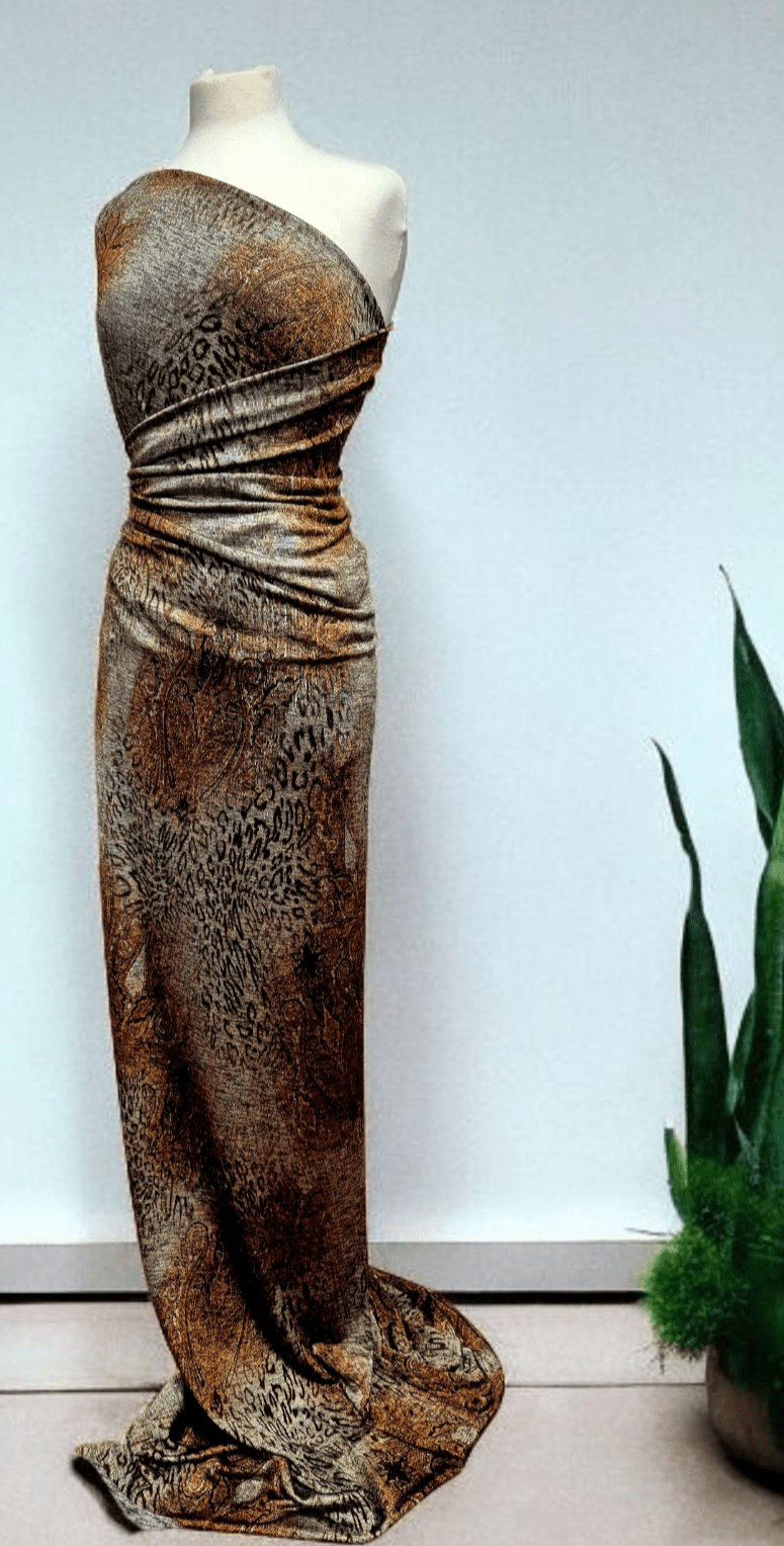 Animal Grey Orange Floral Melange Knit Stretch Fabric