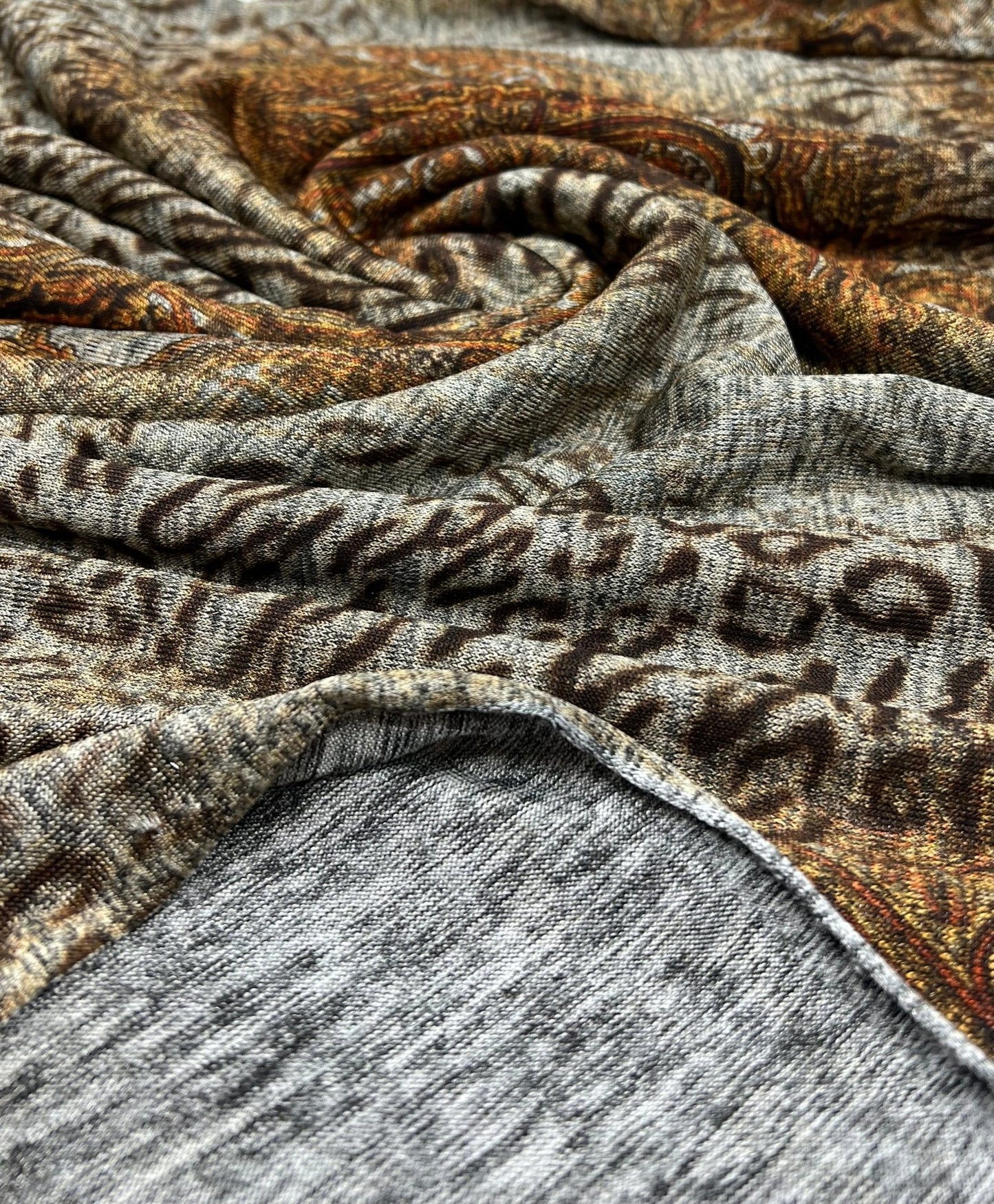 Animal Grey Orange Floral Melange Knit Stretch Fabric