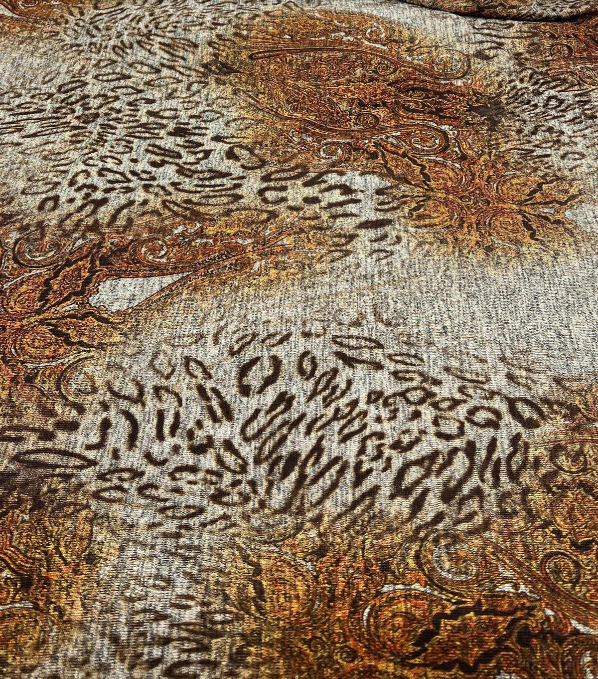 Animal Grey Orange Floral Melange Knit Stretch Fabric