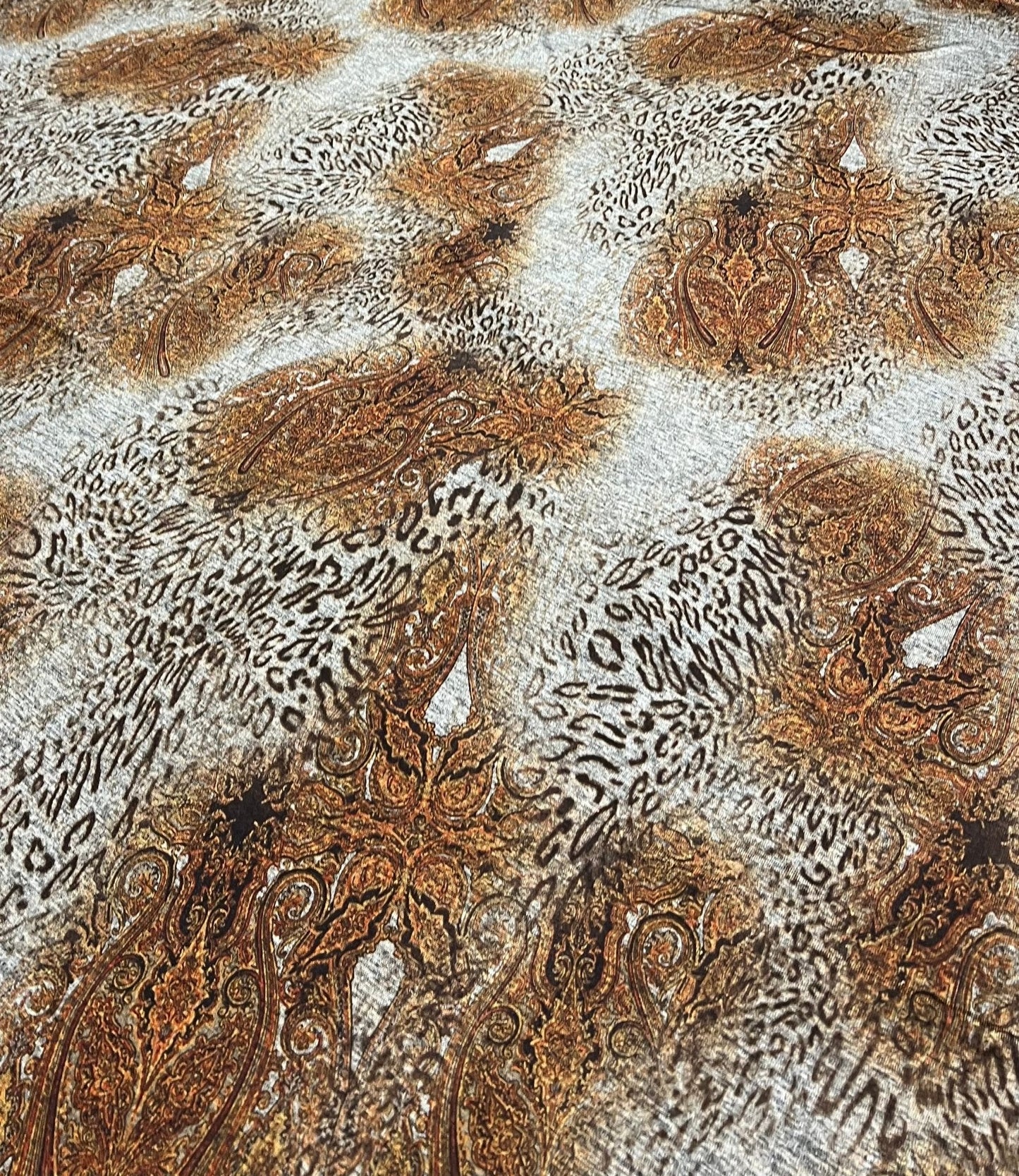 Animal Grey Orange Floral Melange Knit Stretch Fabric