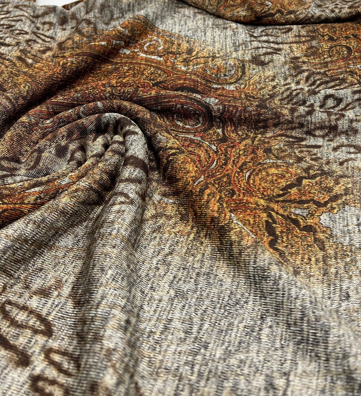 Animal Grey Orange Floral Melange Knit Stretch Fabric