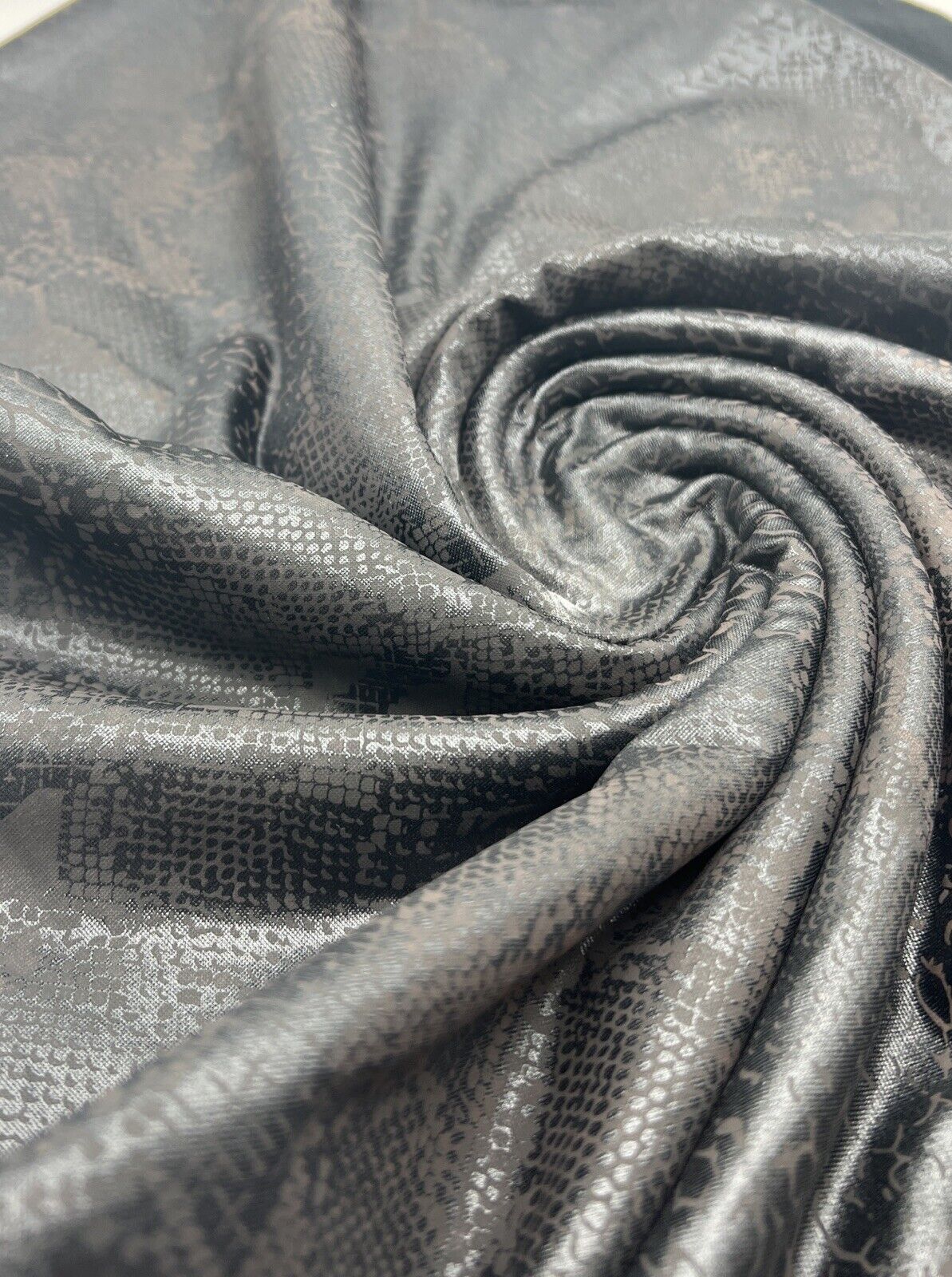 Animal Wet Look/ Leather Look Black Cupro Stretch Fabric