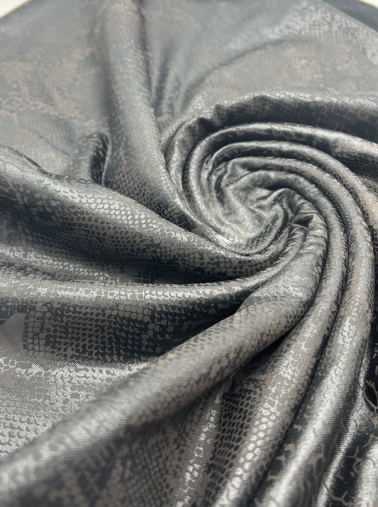 Animal Wet Look/ Leather Look Black Cupro Stretch Fabric