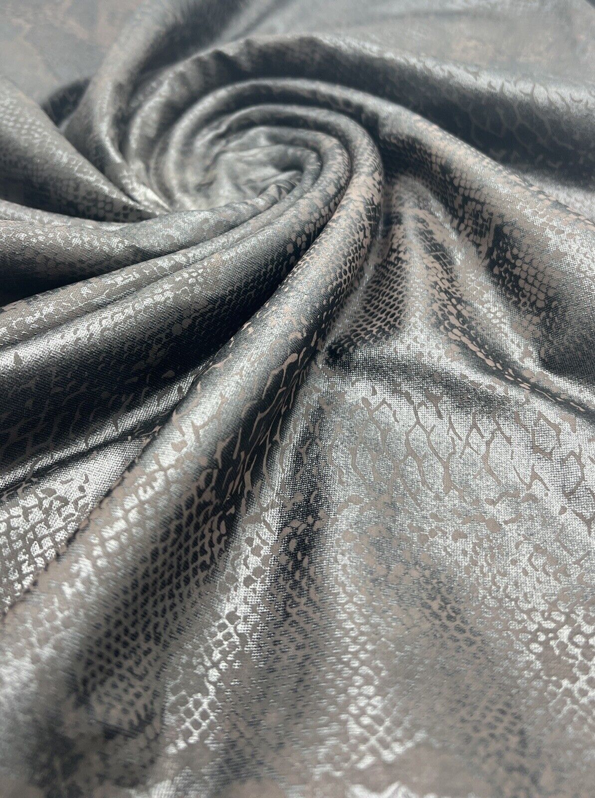 Animal Wet Look/ Leather Look Black Cupro Stretch Fabric