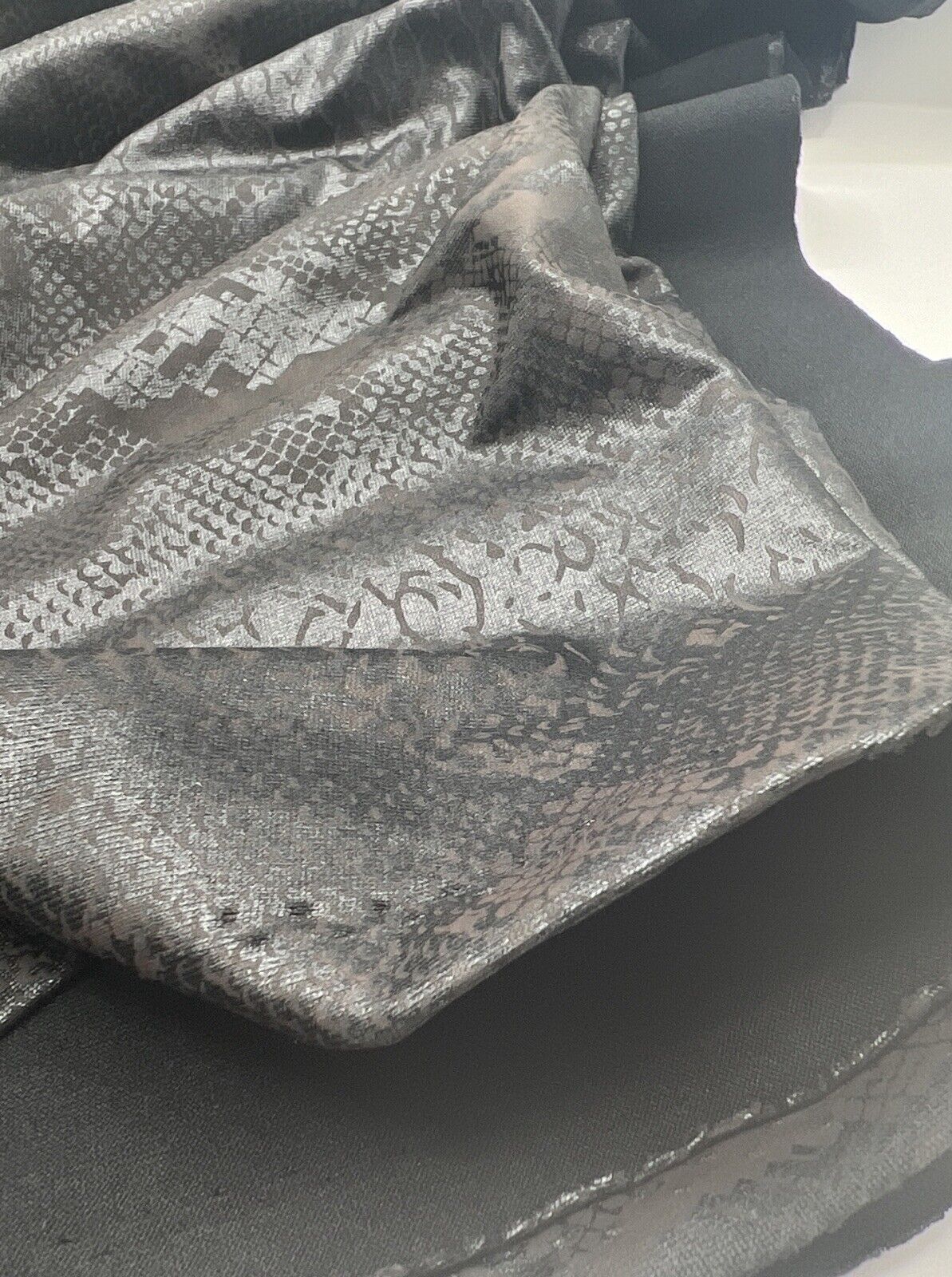 Animal Wet Look/ Leather Look Black Cupro Stretch Fabric