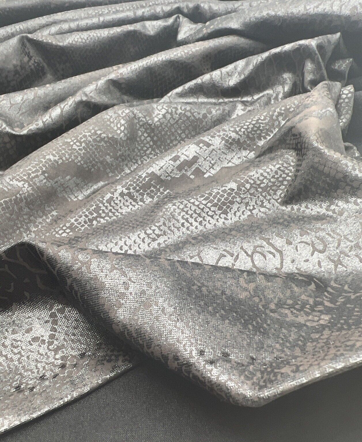Animal Wet Look/ Leather Look Black Cupro Stretch Fabric