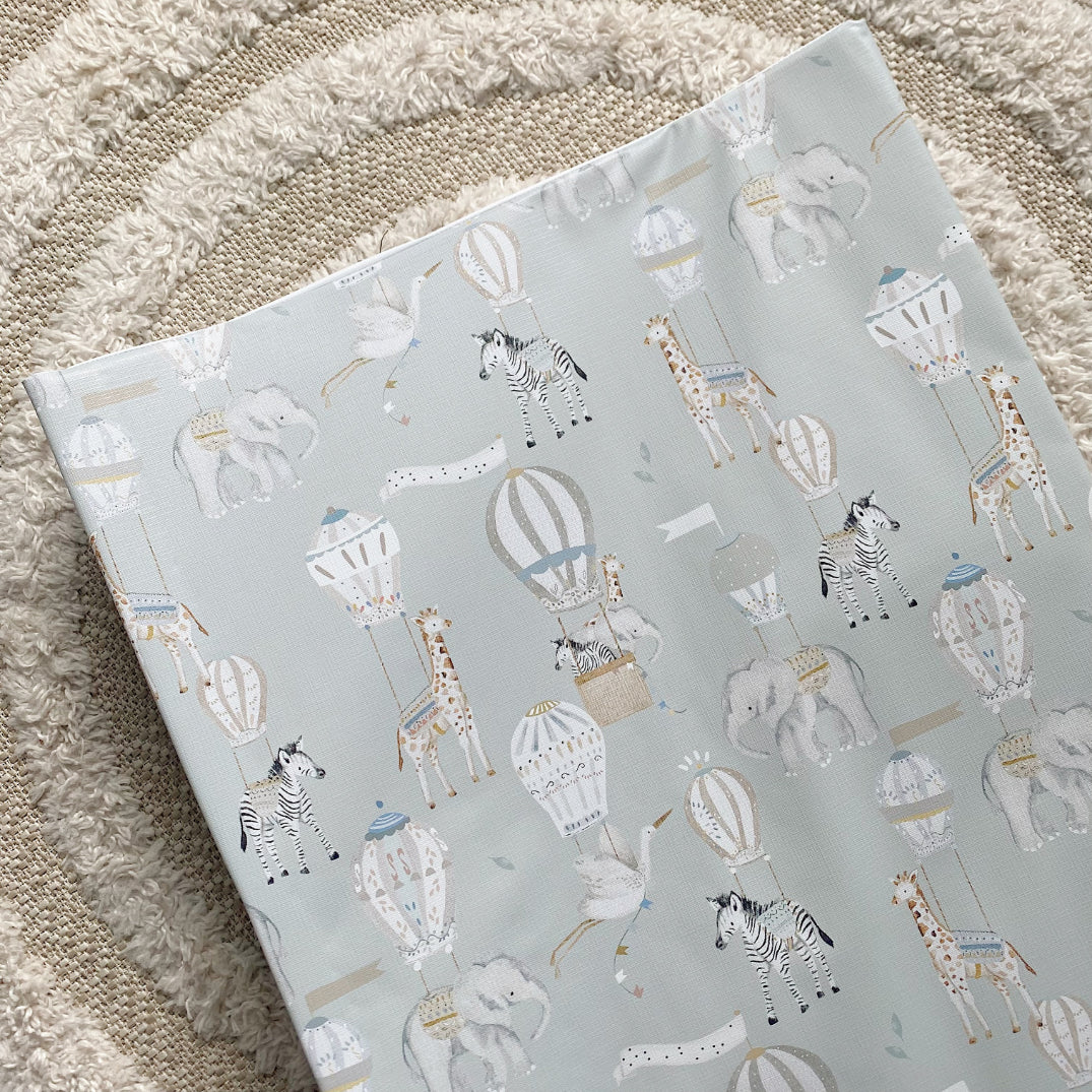 Anti-Roll Wedge Baby Changing Mat - Blue Hot Air Balloons Print