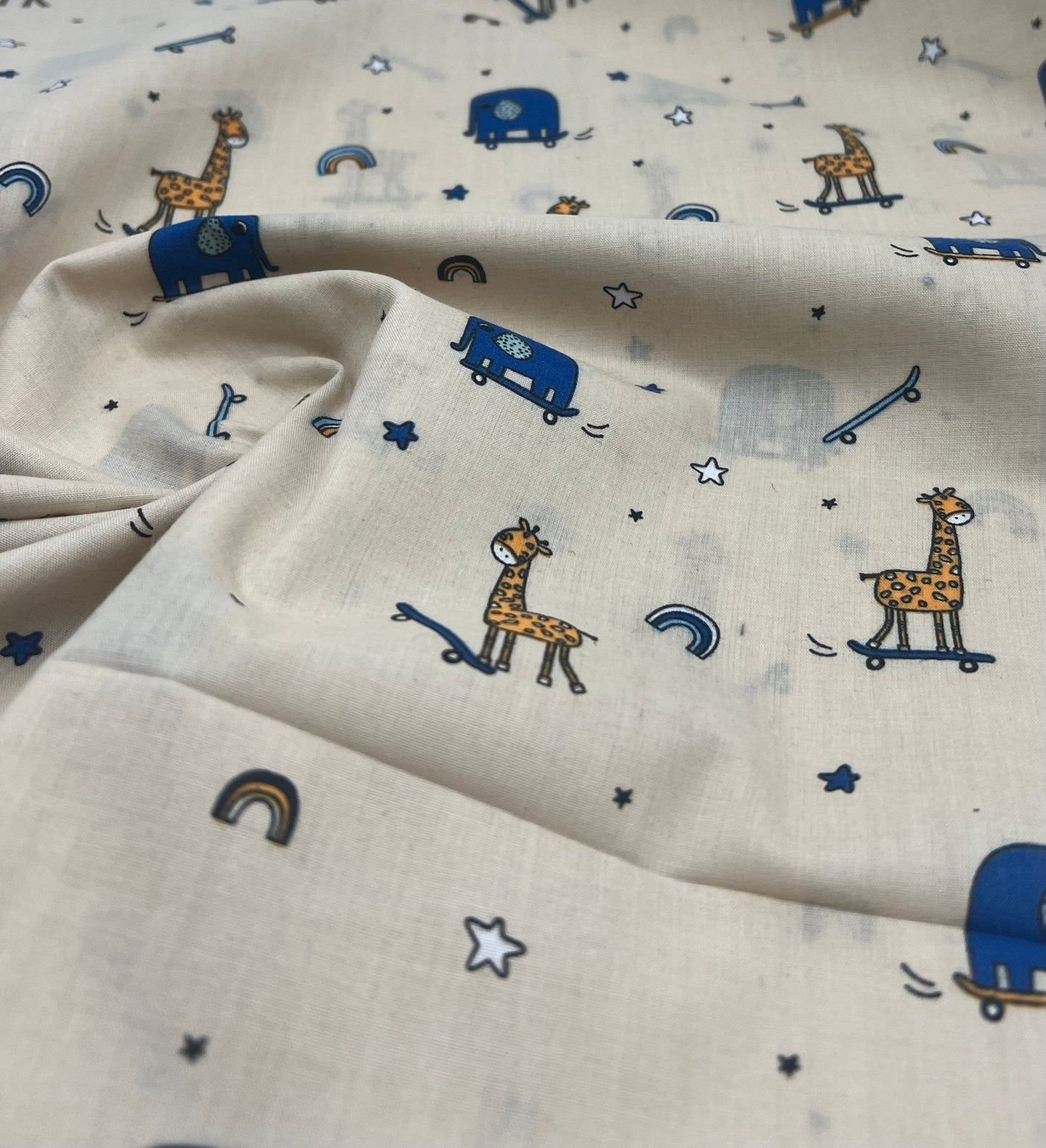 Animals Scoot Beige Printed Polycotton 90 GSM 80/20 44 Inch Non Stretch