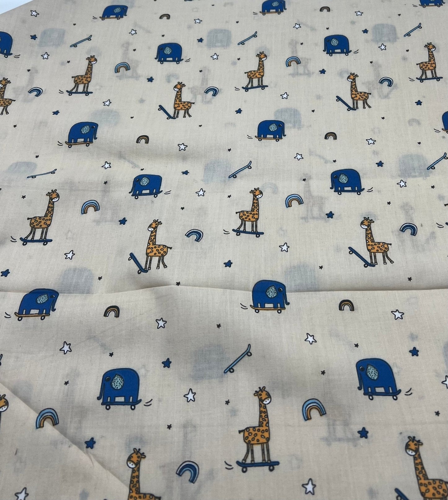 Animals Scoot Beige Printed Polycotton 90 GSM 80/20 44 Inch Non Stretch
