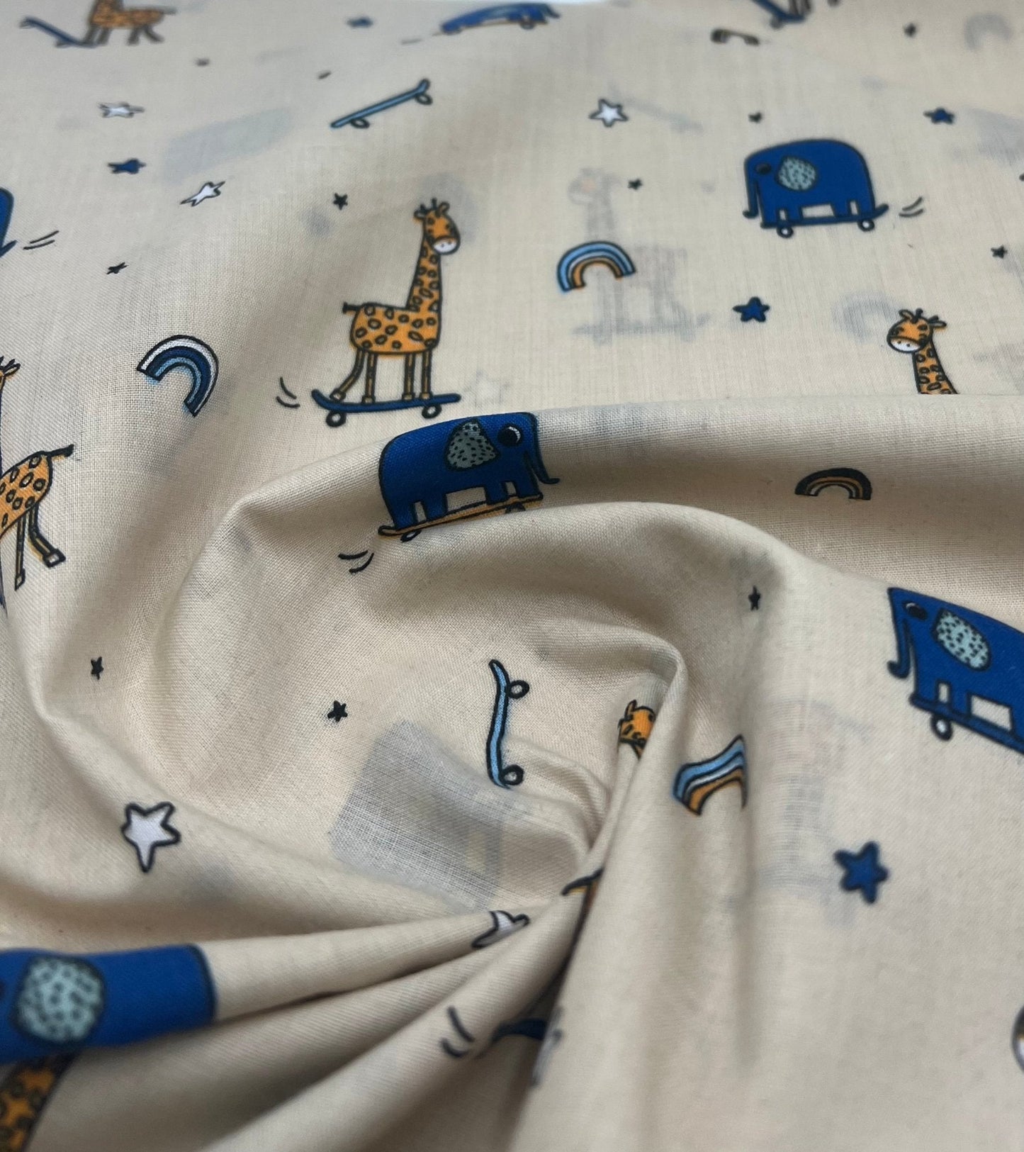 Animals Scoot Beige Printed Polycotton 90 GSM 80/20 44 Inch Non Stretch