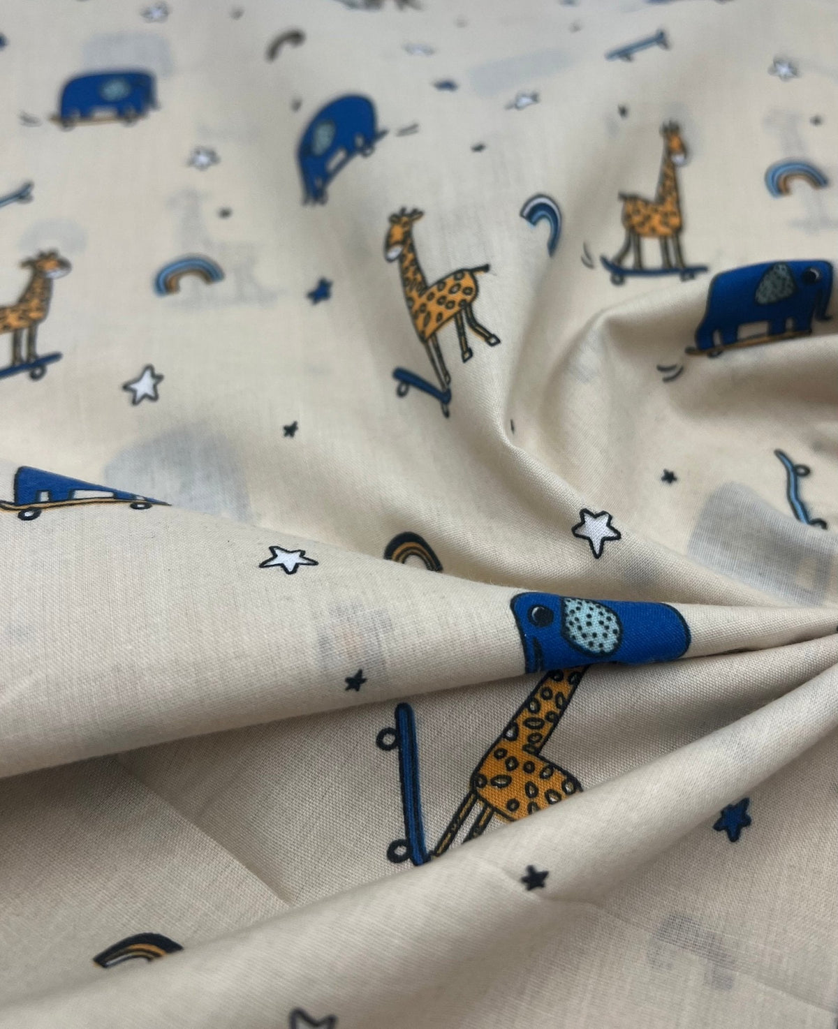 Animals Scoot Beige Printed Polycotton 90 GSM 80/20 44 Inch Non Stretch
