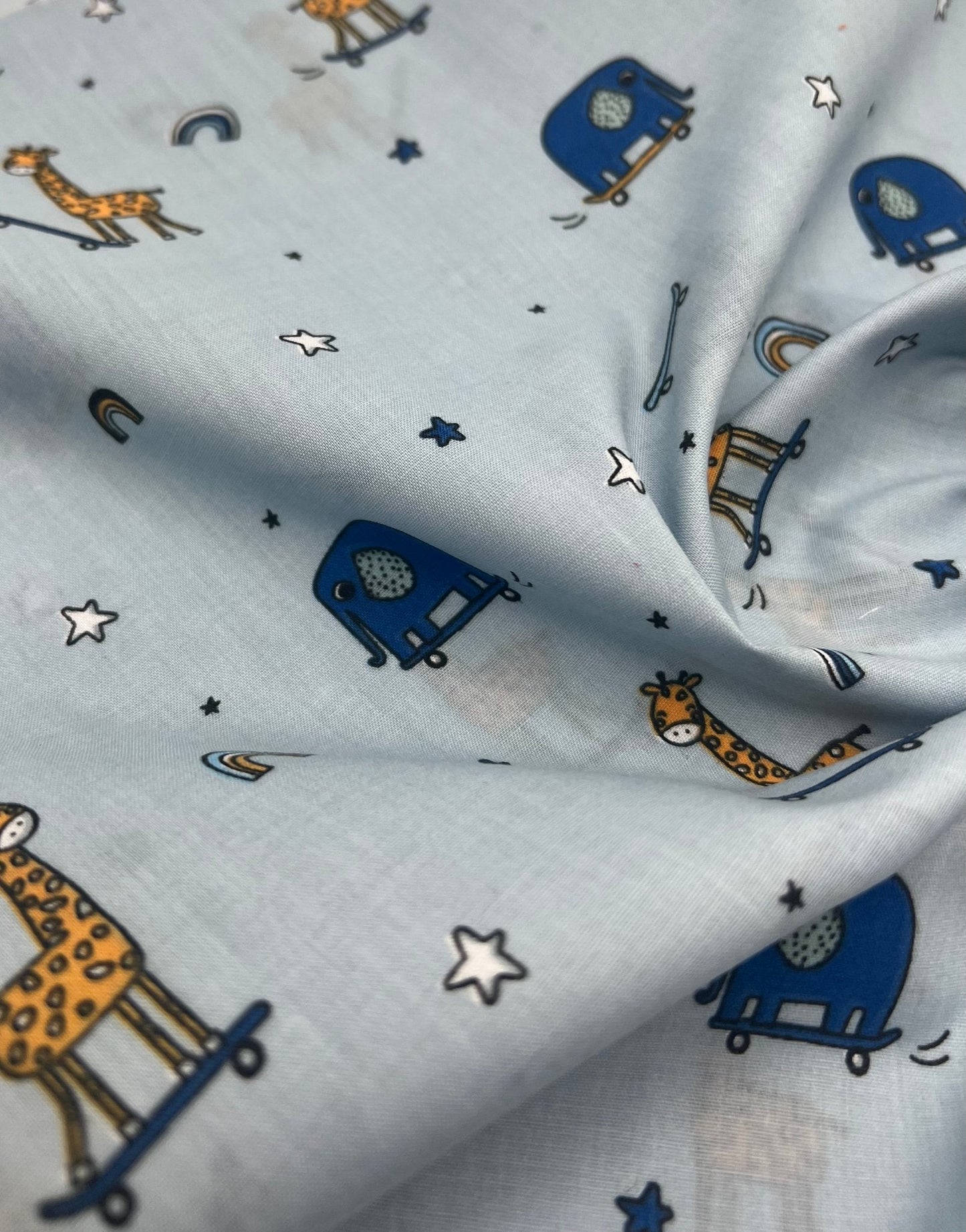 Animals Scoot Baby Blue Printed Polycotton 90 GSM 80/20 44 Inch Non Stretch