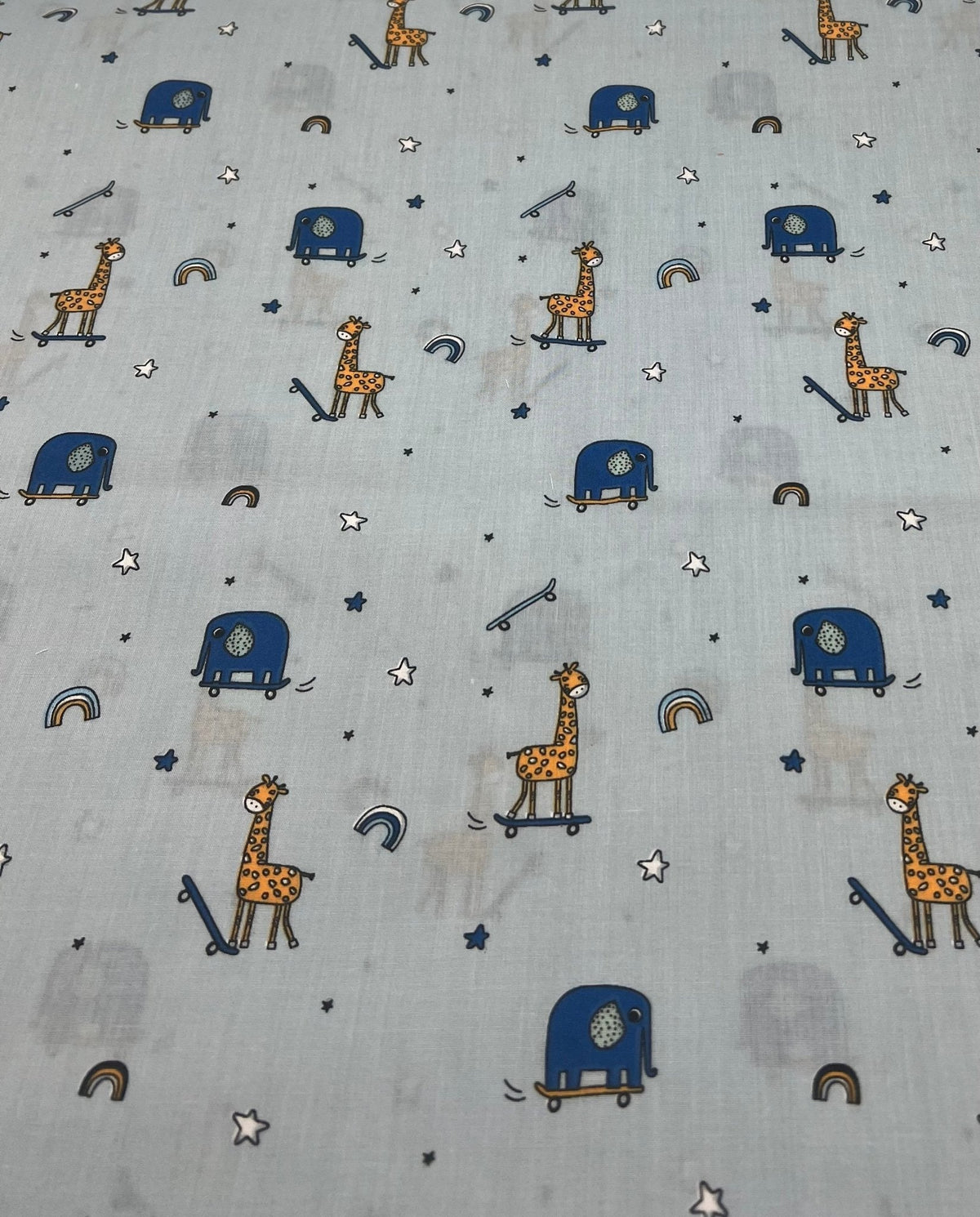 Animals Scoot Baby Blue Printed Polycotton 90 GSM 80/20 44 Inch Non Stretch