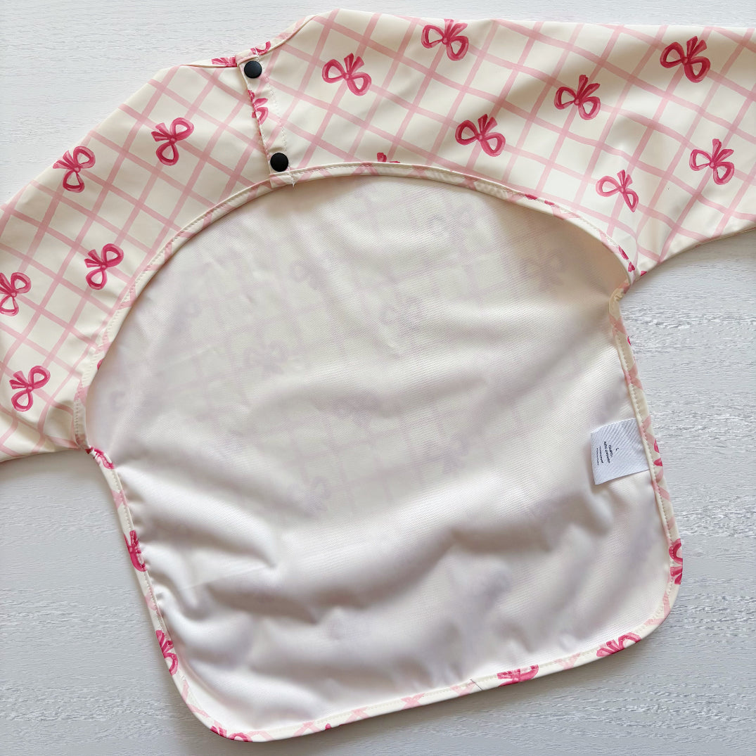 Long Sleeved Baby Bib - Pink Bow