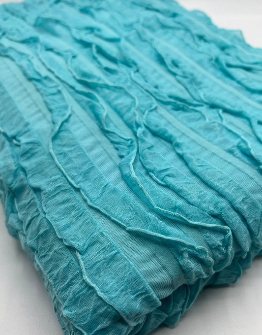 Aqua Blue Ruffle Textured 4 Way Stretch Fabric