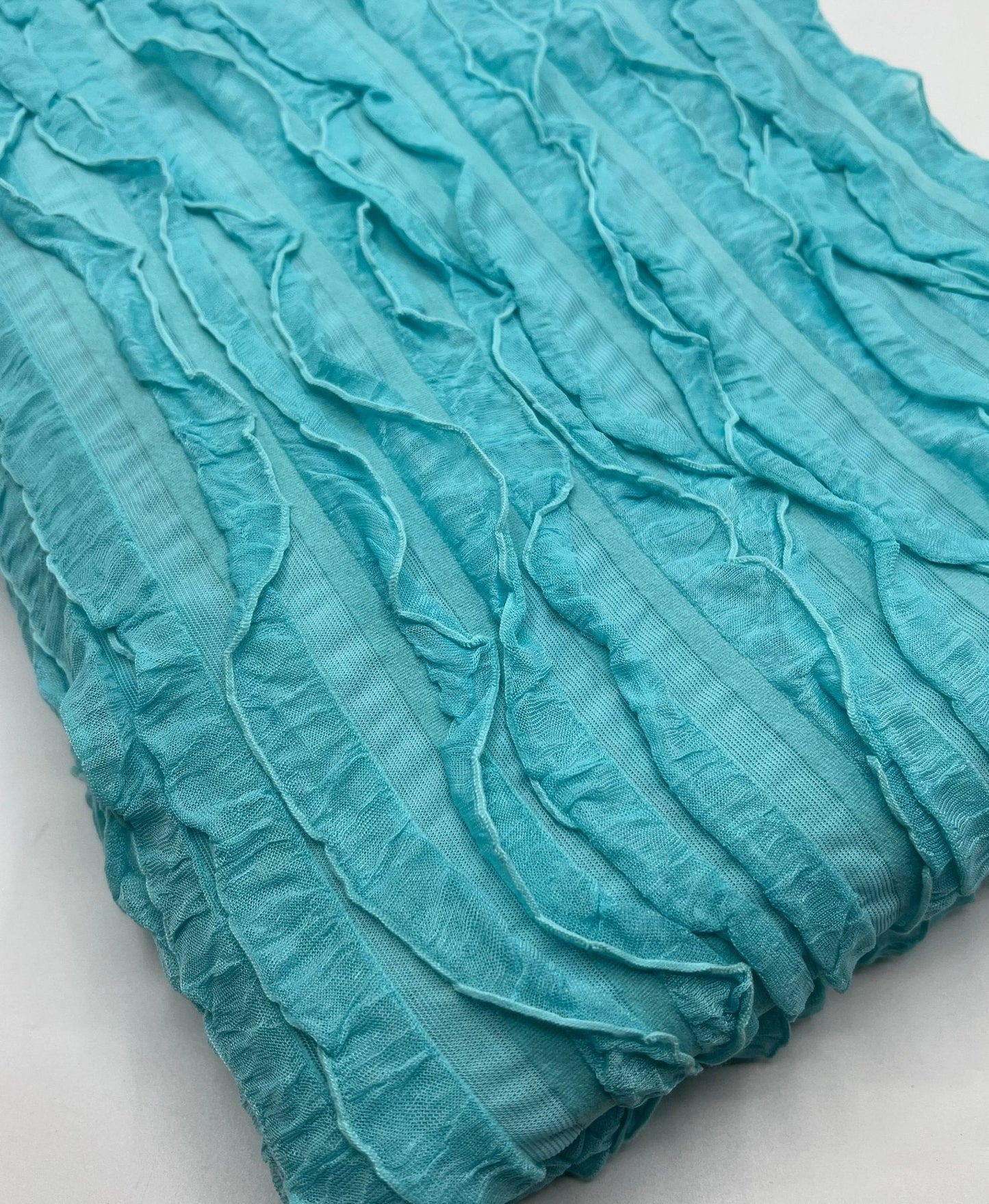 Aqua Blue Ruffle Textured 4 Way Stretch Fabric