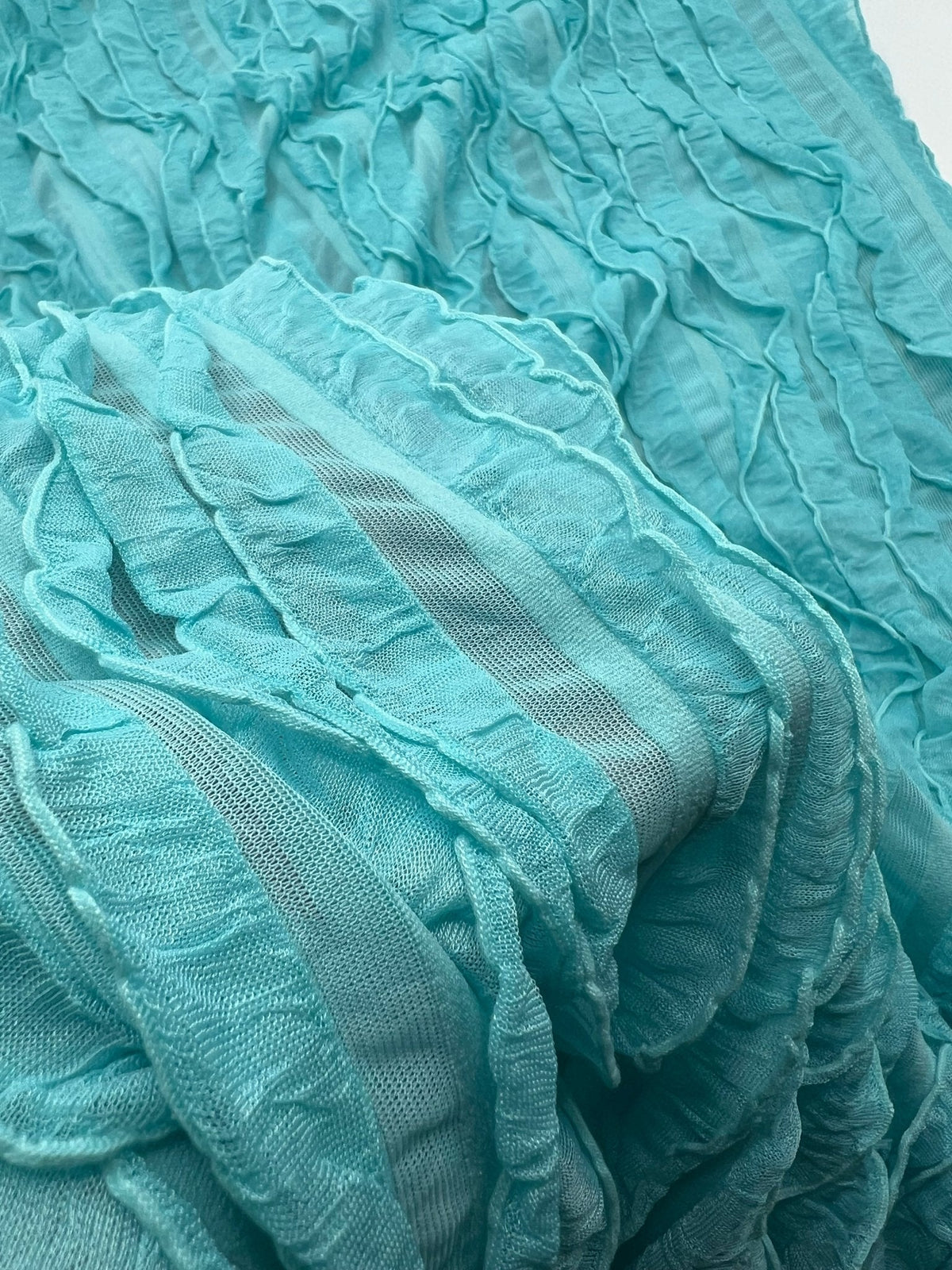 Aqua Blue Ruffle Textured 4 Way Stretch Fabric