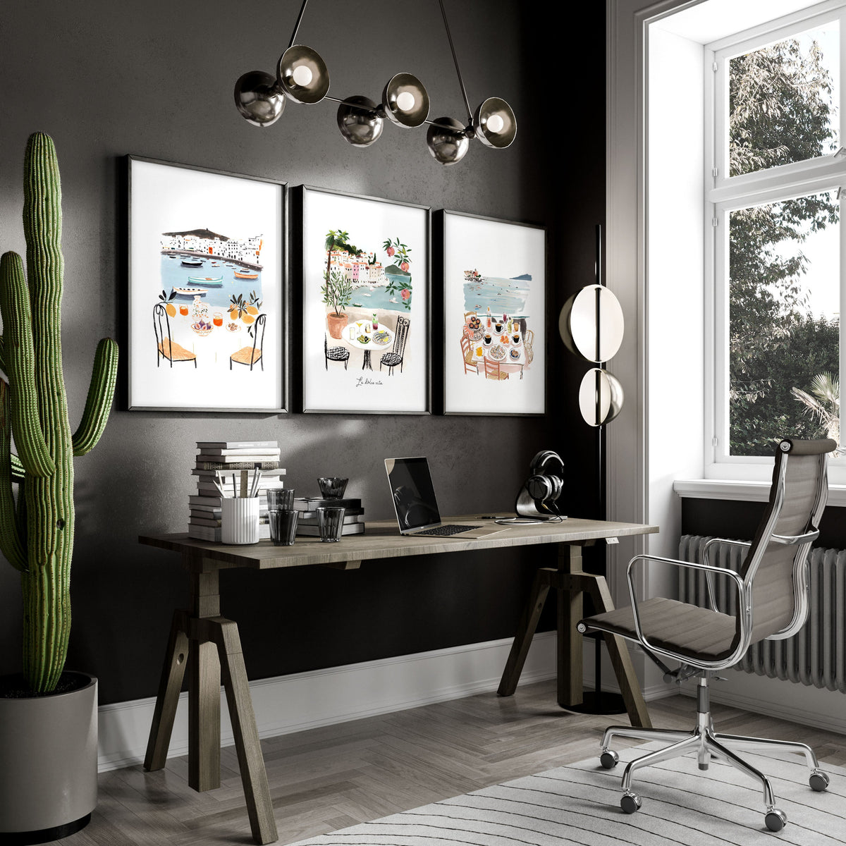 Art for an Office Mediterranean Coastal Dining Scene Wall Art Prints | "La Dolce Vita" | Set of 3