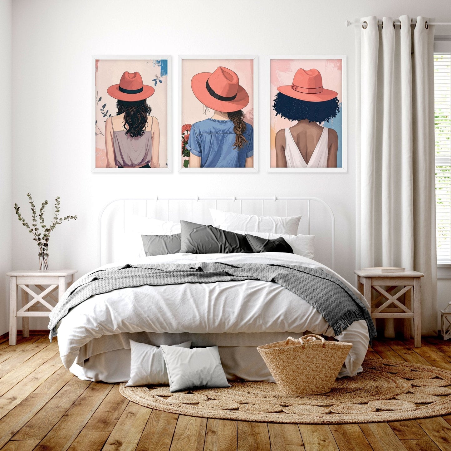 Art For Bedroom | Set of 3 Boho Women Wall art Prints