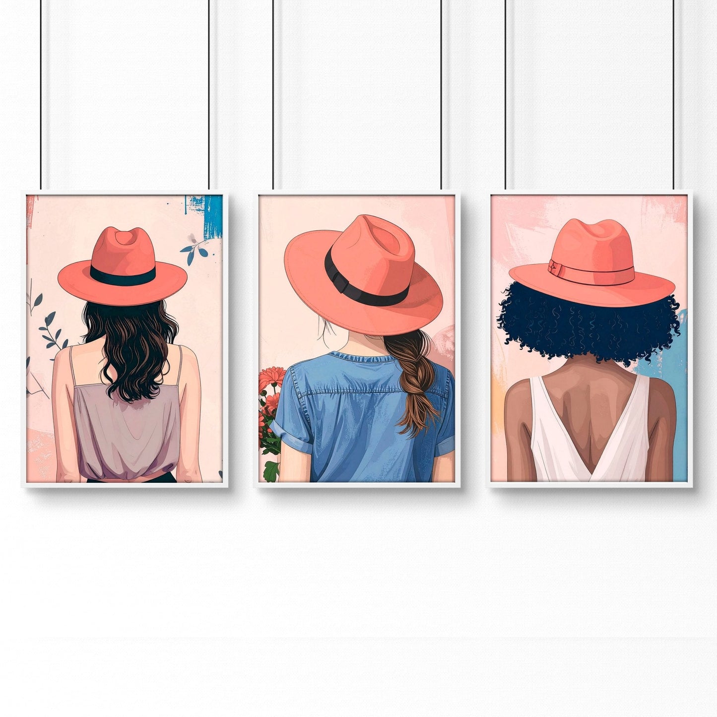 Art For Bedroom | Set of 3 Boho Women Wall art Prints