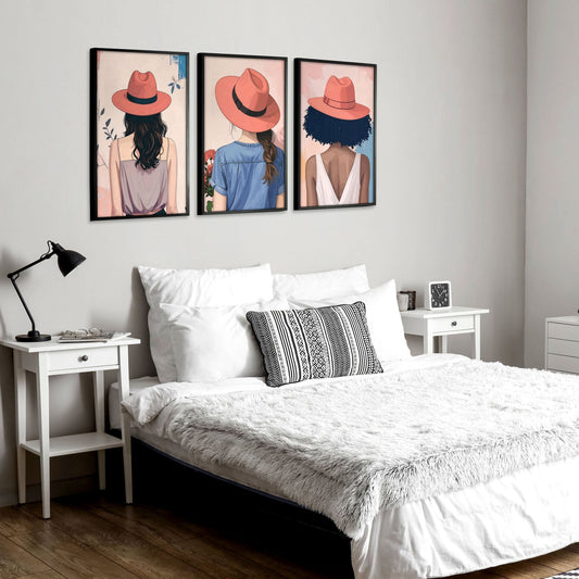 Art For Bedroom | Set of 3 Boho Women Wall art Prints