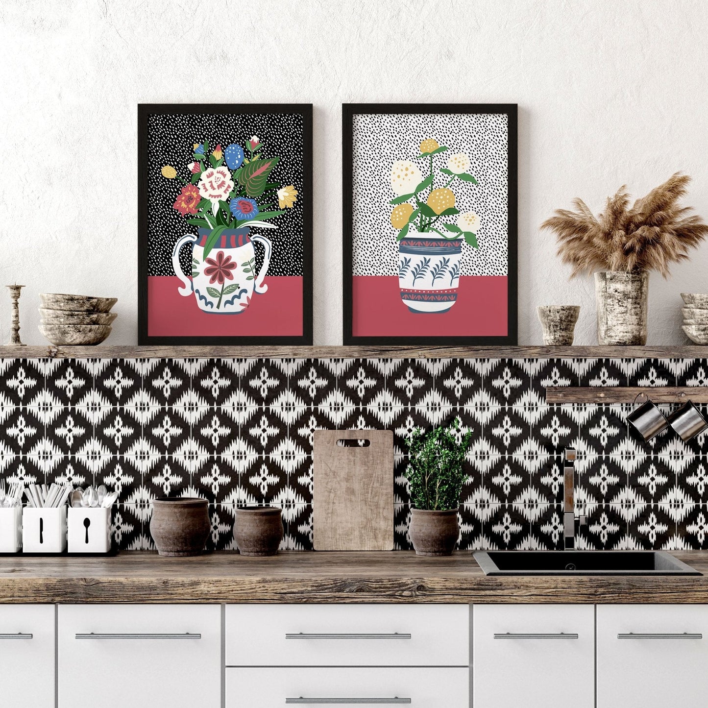 Art for kitchens | set of 2 Succulent wall art prints