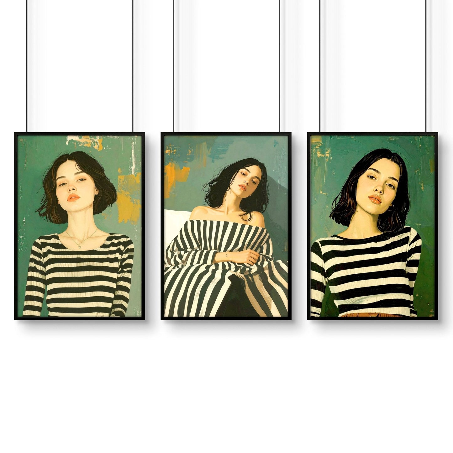 Art Print For Living Room | Set of 3 Boho Women Wall art Prints