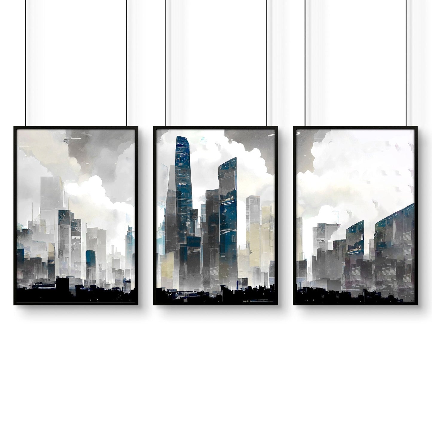 Art Prints Contemporary | Set of 3 Urban Skyscrapers Wall art Prints