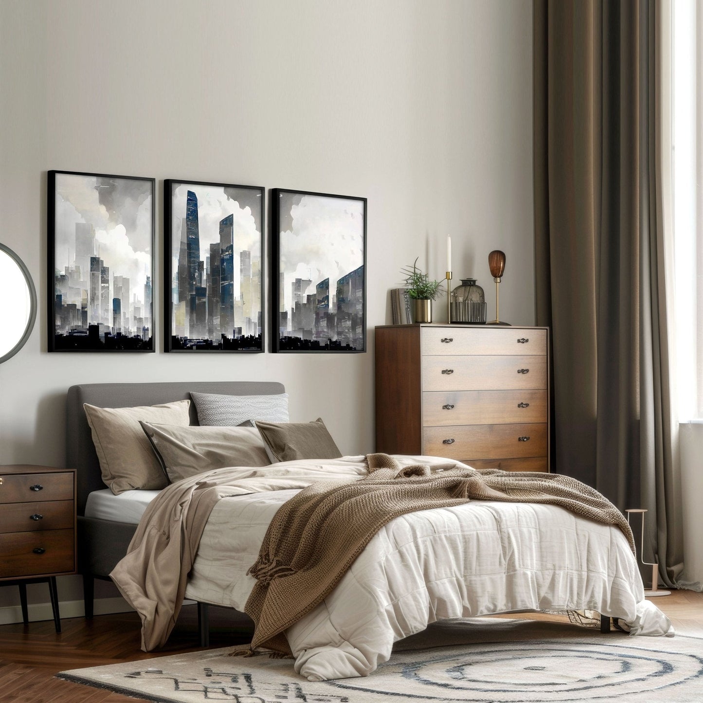 Art Prints Contemporary | Set of 3 Urban Skyscrapers Wall art Prints