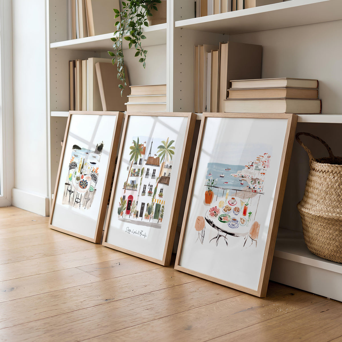Artwork for a Living Room Mediterranean Coastal Watercolour "Sotto il sole di Amalfi" | Set of 3