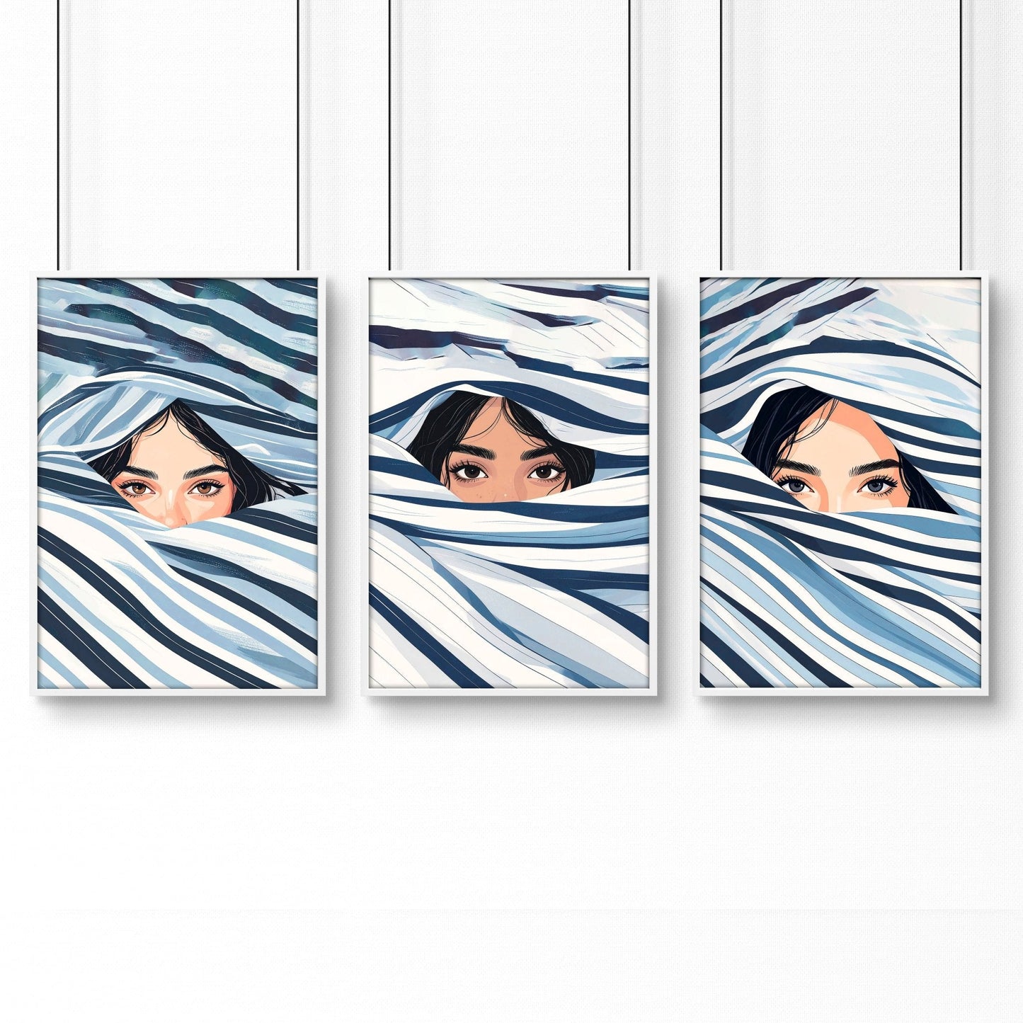 Artwork For Bedroom Wall | Set of 3 Boho Women Wall art Prints