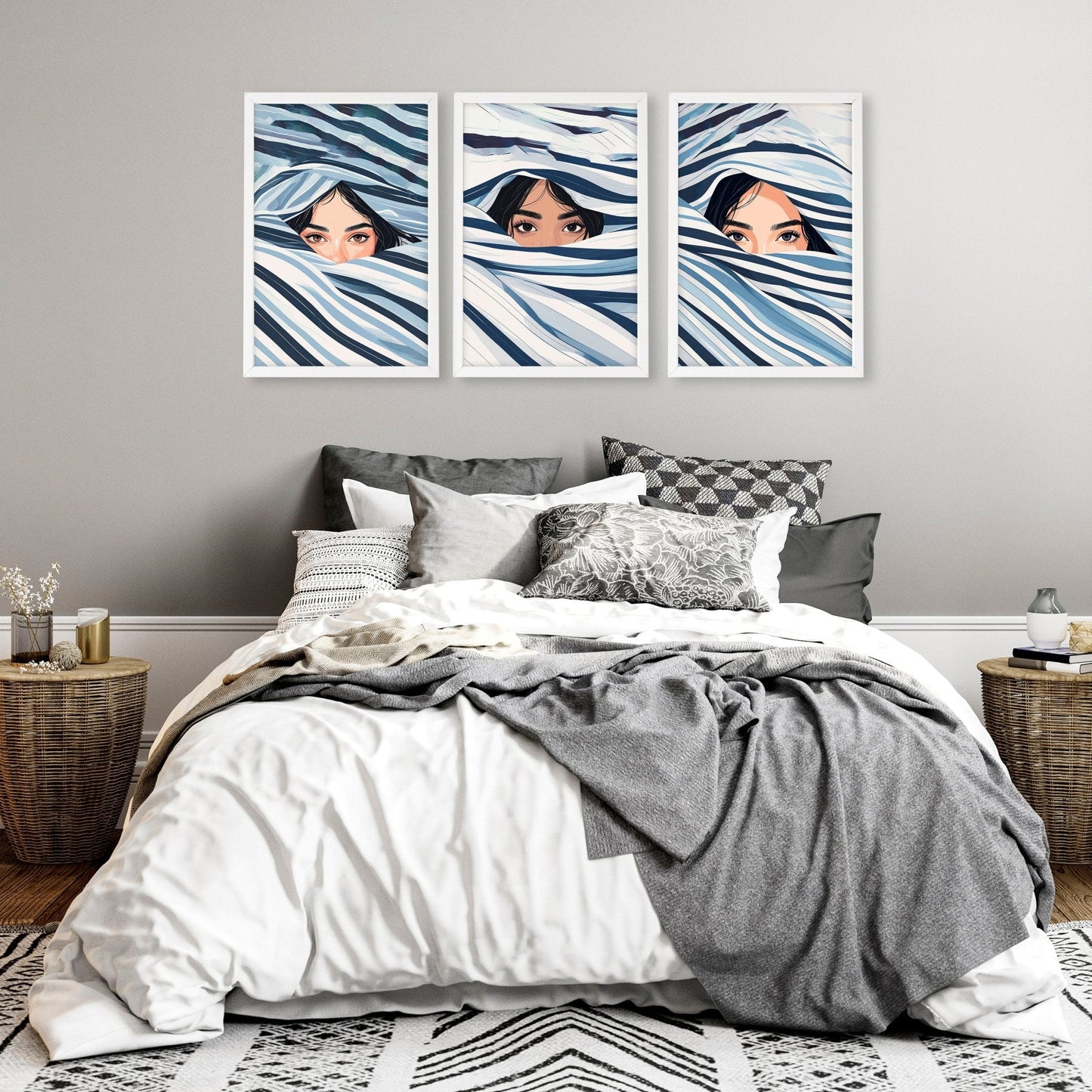 Artwork For Bedroom Wall | Set of 3 Boho Women Wall art Prints