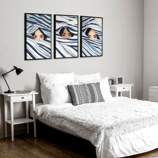 Artwork For Bedroom Wall | Set of 3 Boho Women Wall art Prints