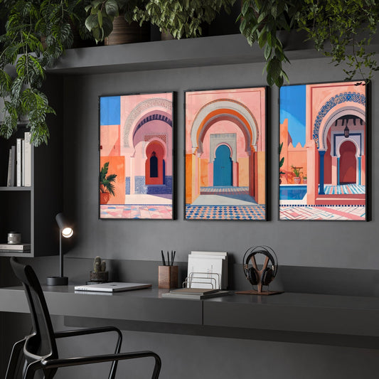 Artwork For Home Office | Set of 3 Moroccan Inspired Wall art Prints