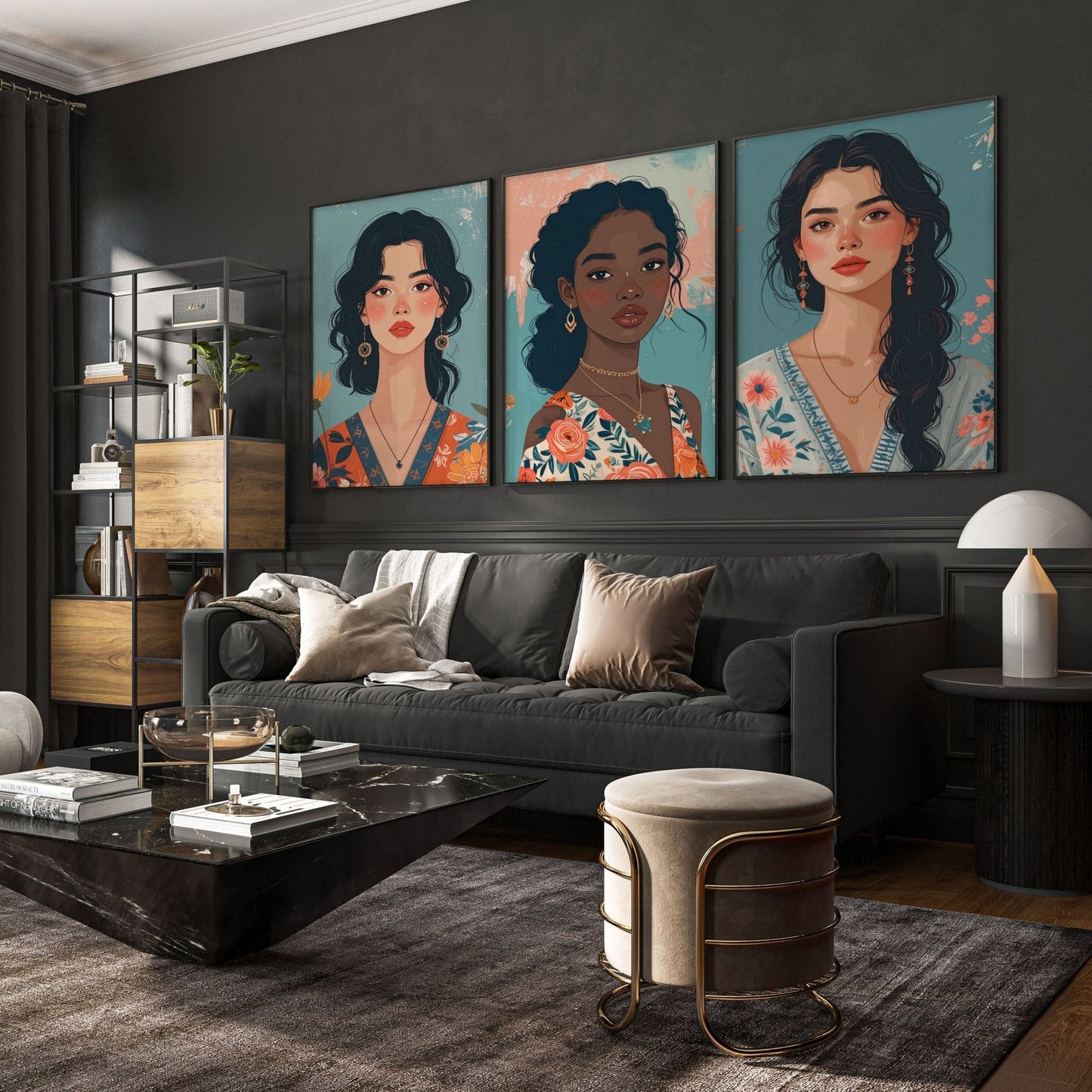 Artwork For Living Room Walls | Set of 3 Boho Women Wall art Prints