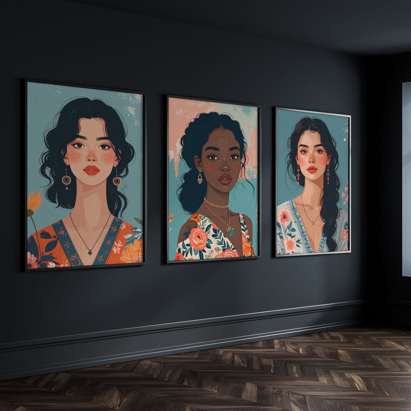 Artwork For Living Room Walls | Set of 3 Boho Women Wall art Prints