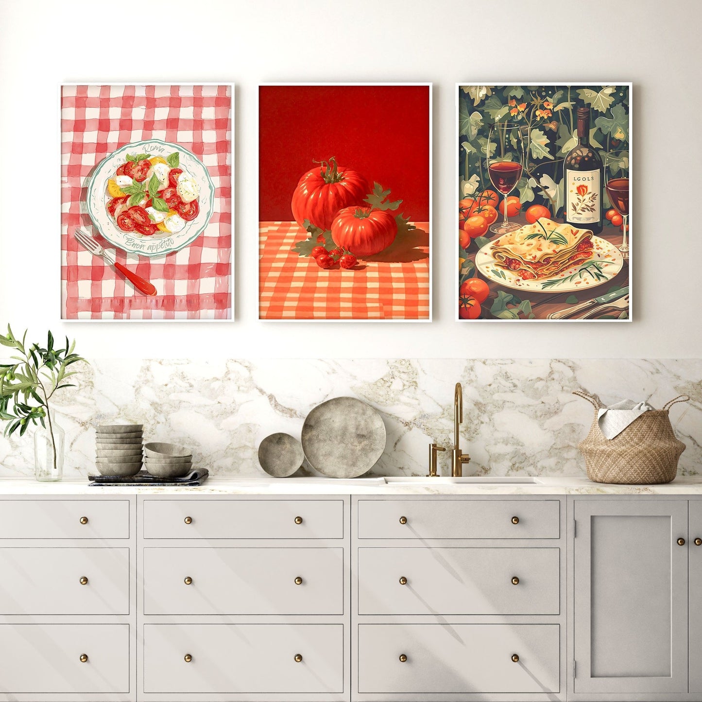 Artwork For The Kitchen Wall | Set of 3 Italian Lifestyle Wall art Prints