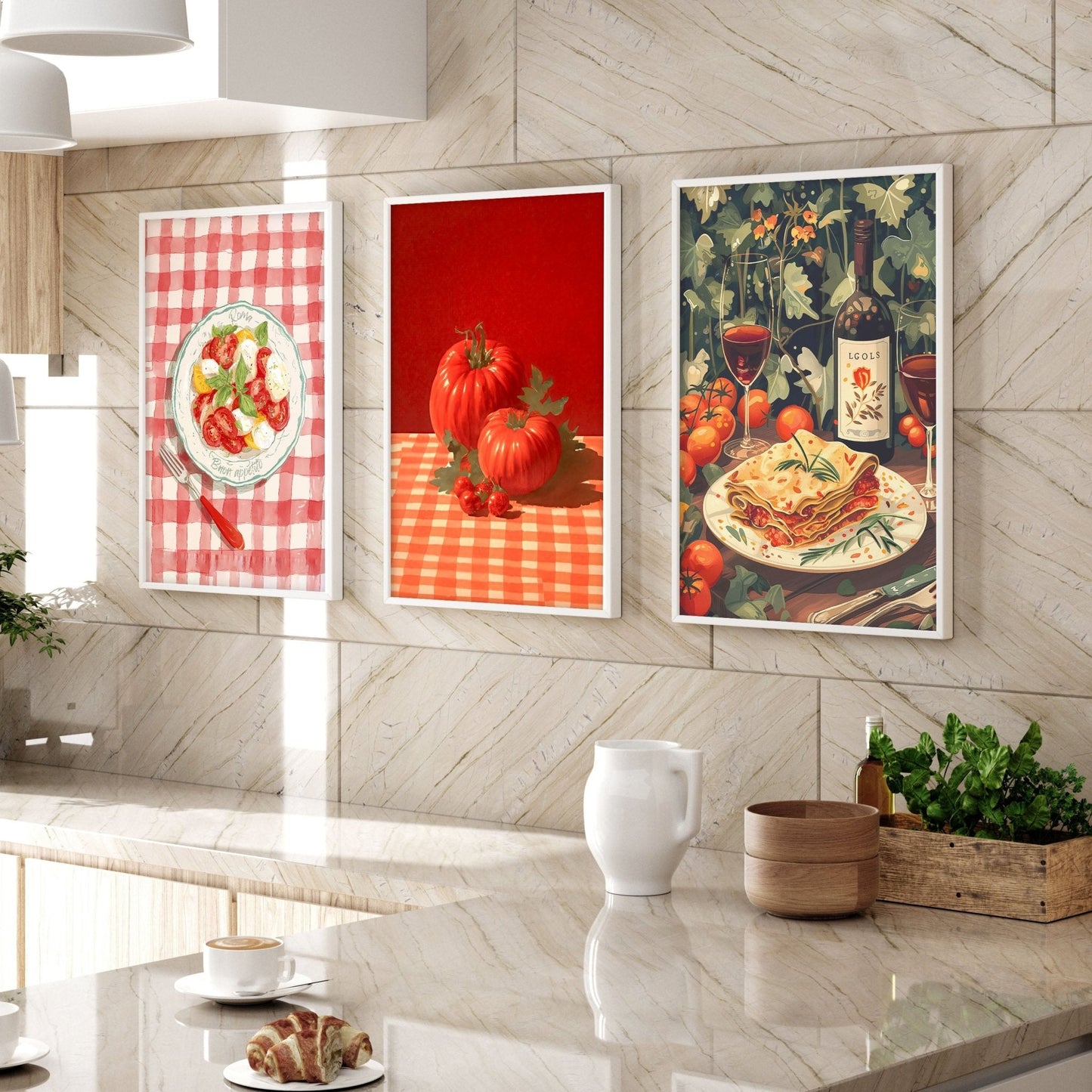 Artwork For The Kitchen Wall | Set of 3 Italian Lifestyle Wall art Prints