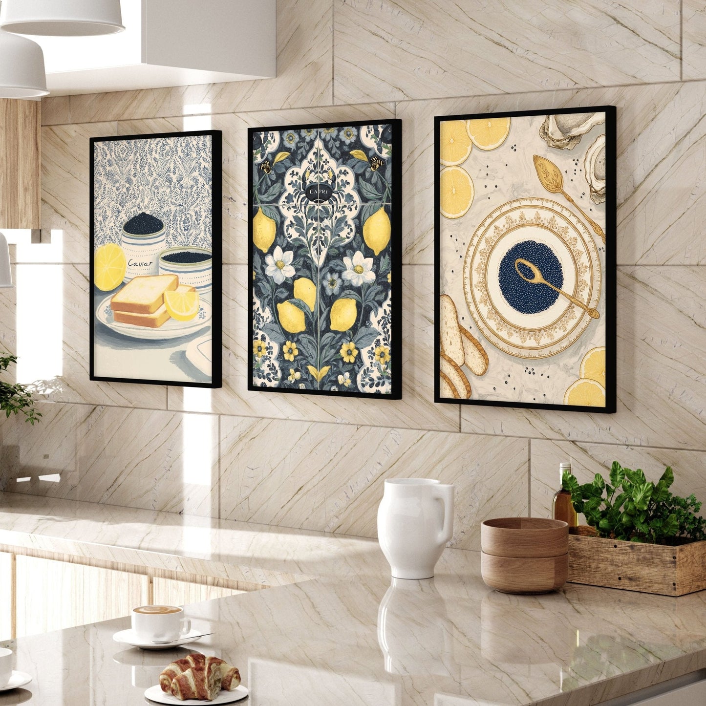 Artwork In Kitchen | Set of 3 Italian Lifestyle Wall art Prints