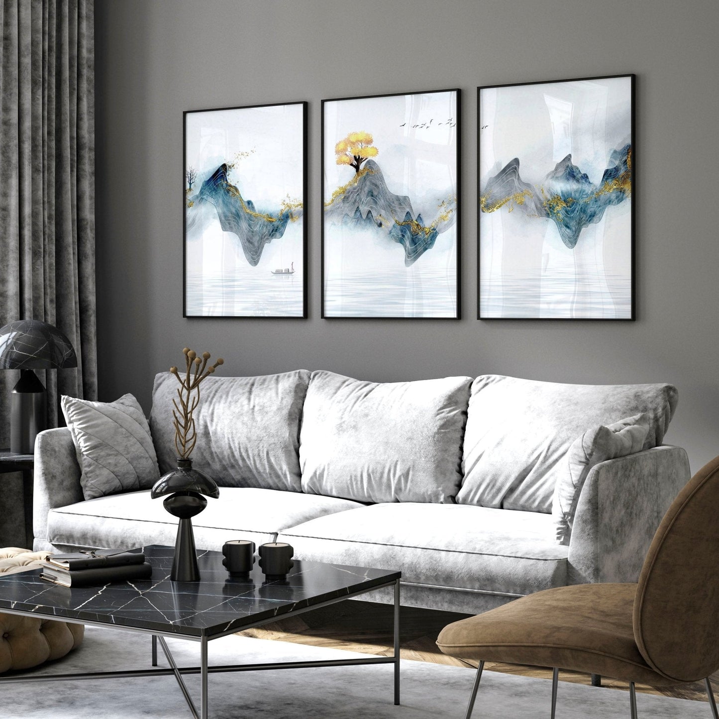 Asian artwork | set of 3 framed wall art prints