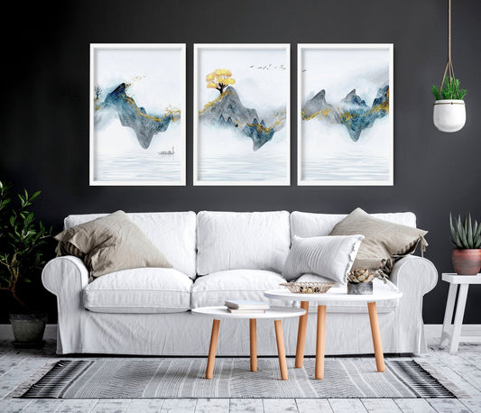 Asian artwork | set of 3 framed wall art prints