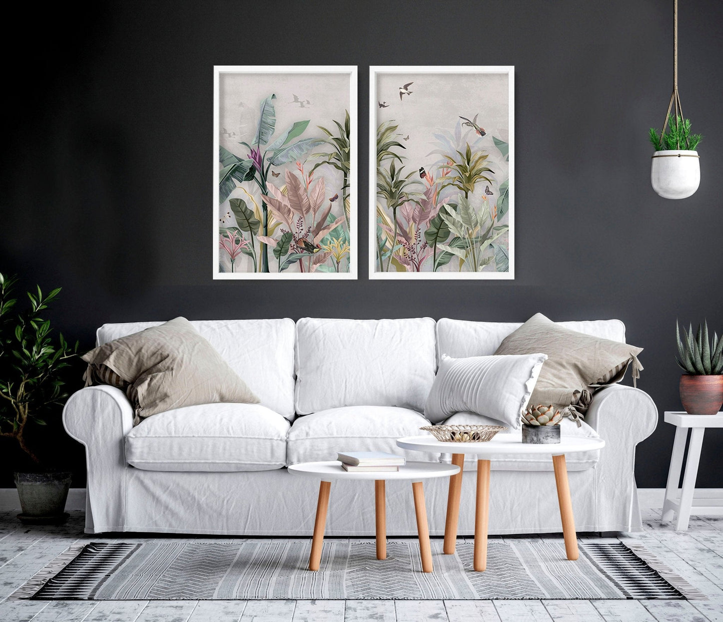Living room wall pictures | Set of 2 Asian wall art prints