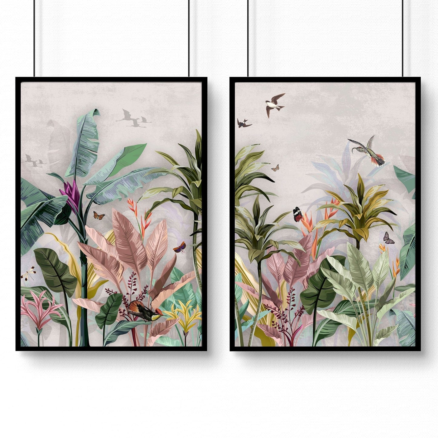 Living room wall pictures | Set of 2 Asian wall art prints