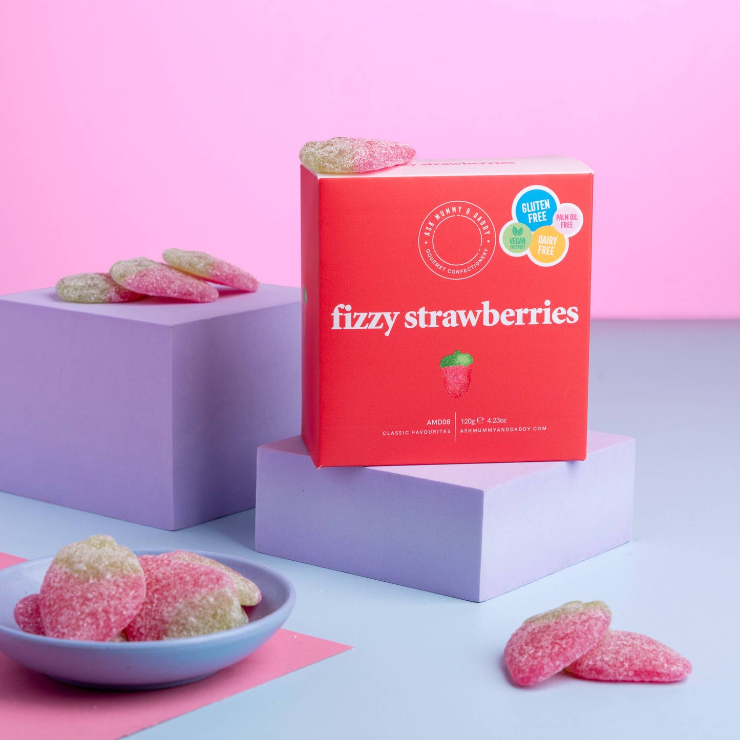 Ask Mummy & Daddy Fizzy Strawberries Gift Box – Strawberry Flavoured Fizzy Sweets