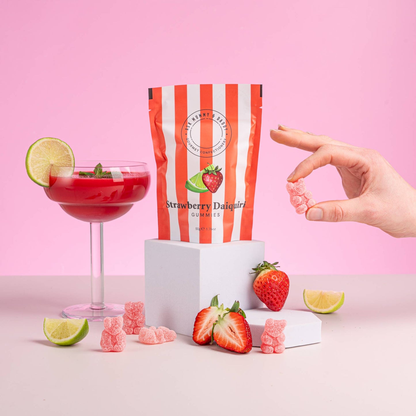 Ask Mummy & Daddy Strawberry Daiquiri Cocktail Gummies 50g Pouch – Strawberry Cocktail Sweets